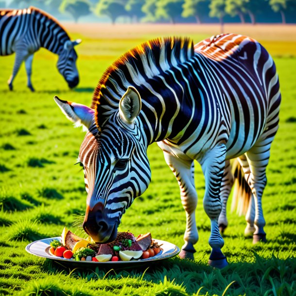 Photo d'un repas d'un zèbre sur le terrain