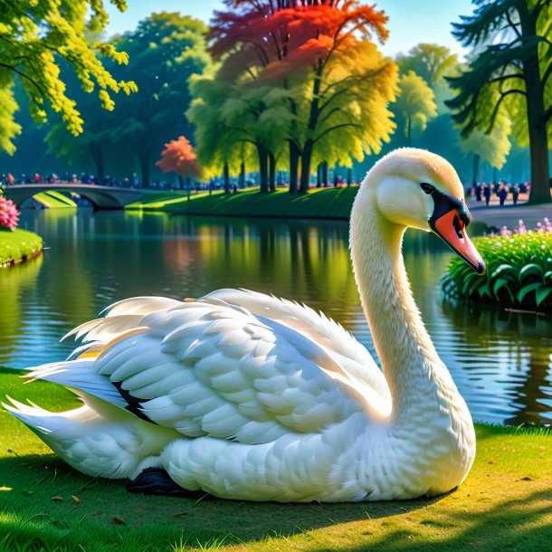 Picture of a resting of a swan in the park