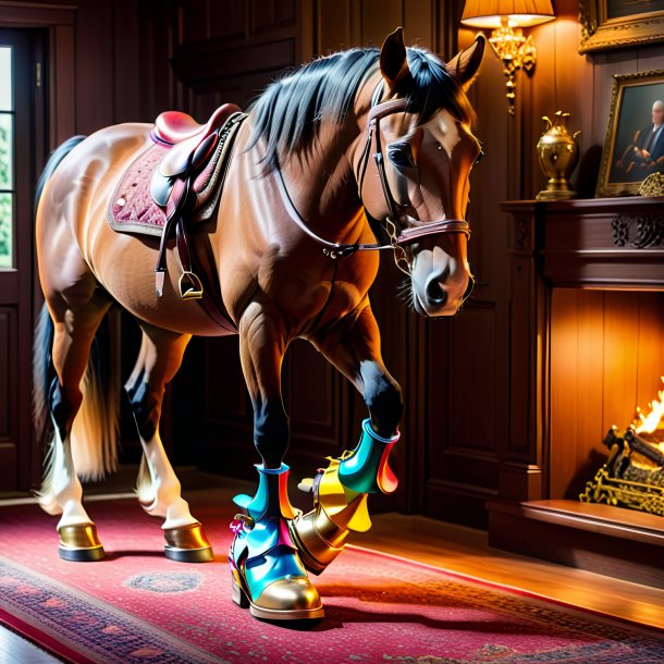 Pic of a horse in a shoes in the house