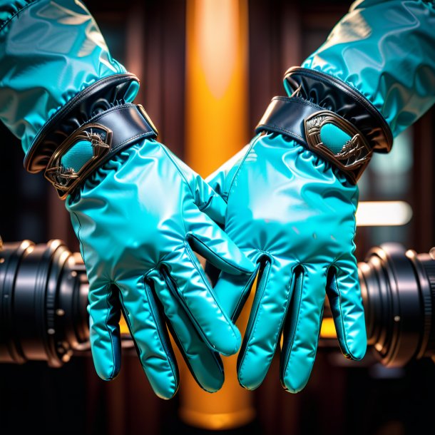 Photographie d'un gants cyan de fer