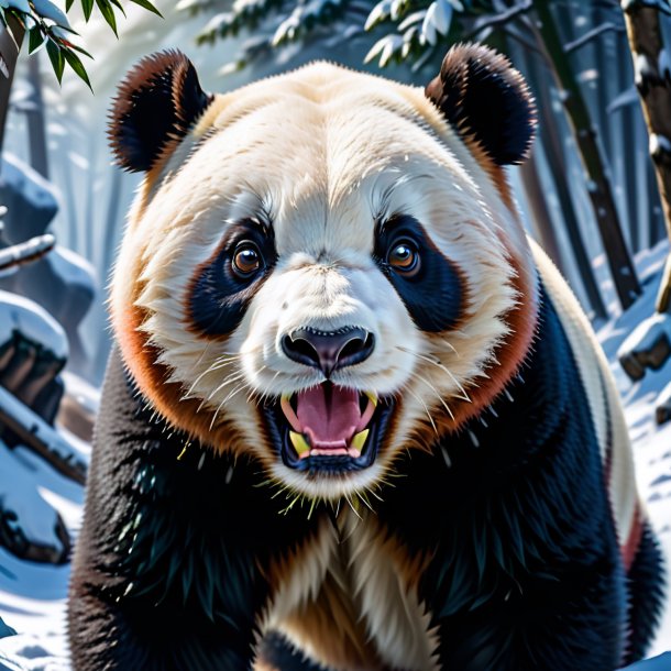 Picture of a angry of a giant panda in the snow