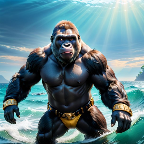 Photo of a gorilla in a belt in the sea