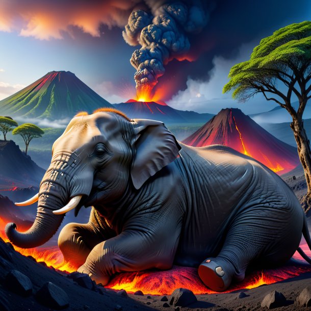 Picture of a sleeping of a elephant in the volcano