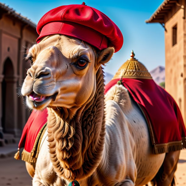 Image of a camel in a red cap