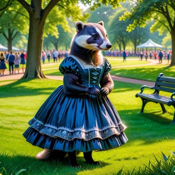 Pic of a badger in a dress in the park