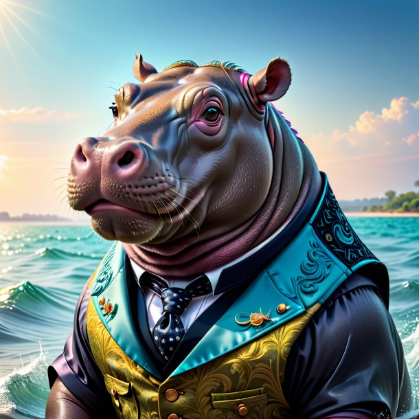 Pic d'un hippopotamus dans un gilet dans la mer