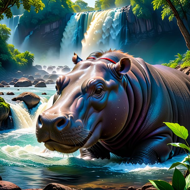 Pic of a sleeping of a hippopotamus in the waterfall