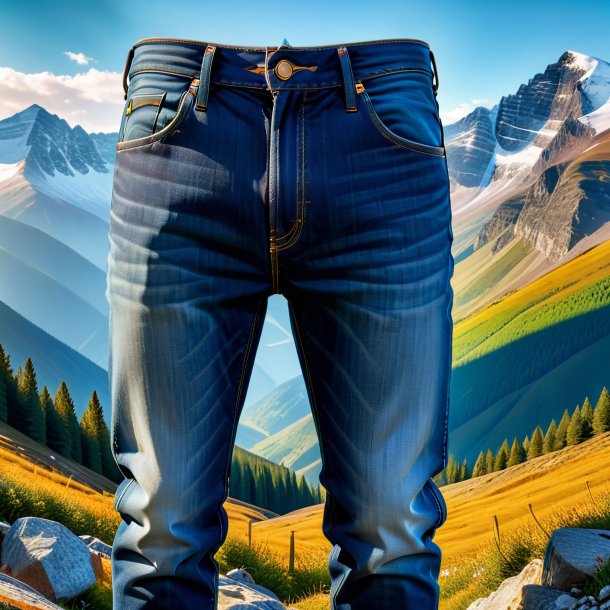 Image of a mol in a jeans in the mountains