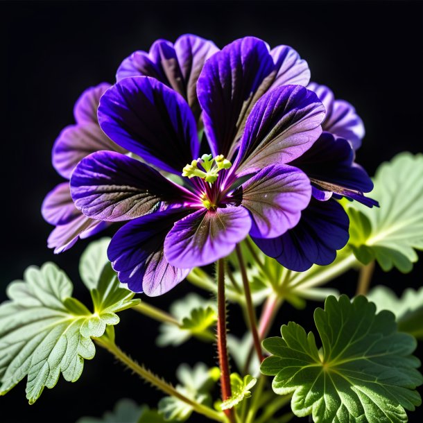 "photography of a black geranium, clouded"