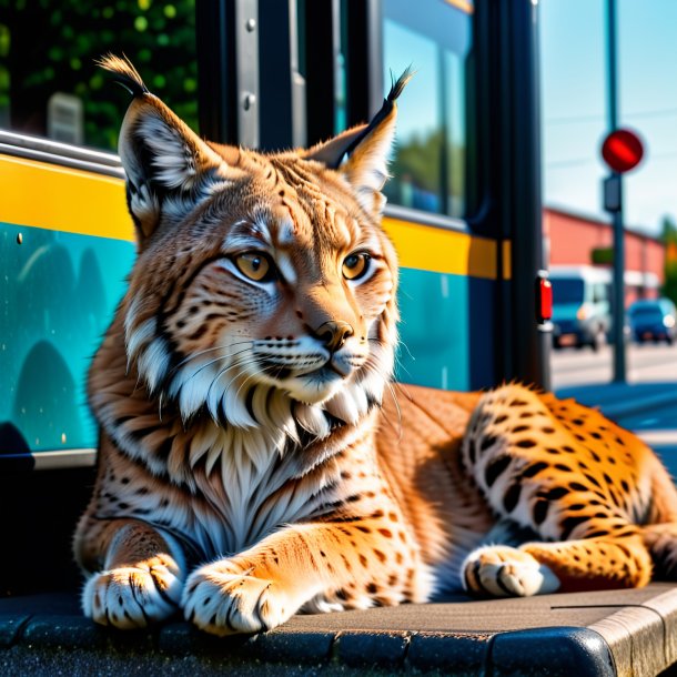 De um descanso de um lince na parada de ônibus