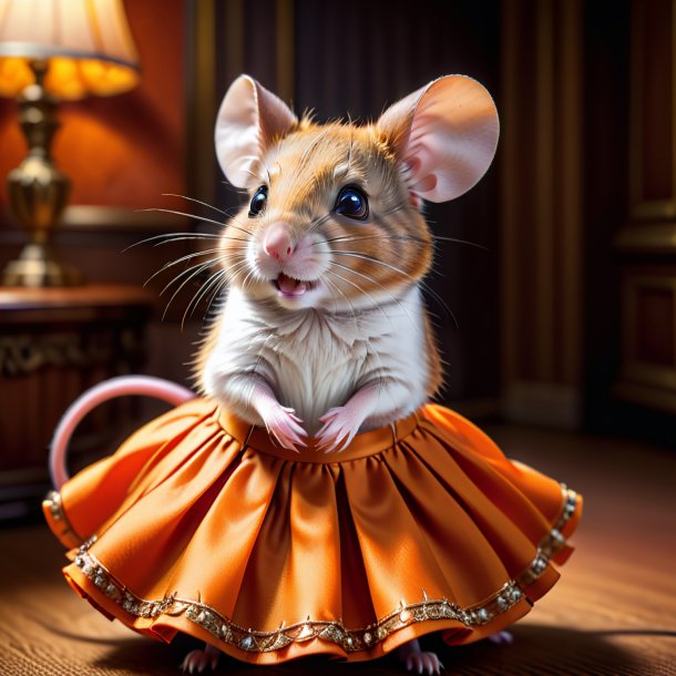 Image of a mouse in a orange skirt