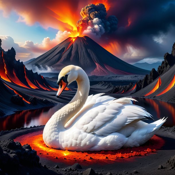 Pic d'un sommeil d'un cygne dans le volcan