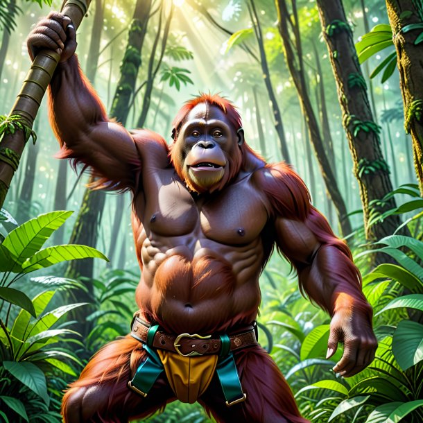 Drawing of a orangutan in a belt in the forest