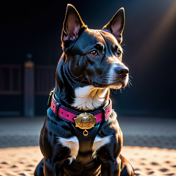 Picture of a dog in a black belt