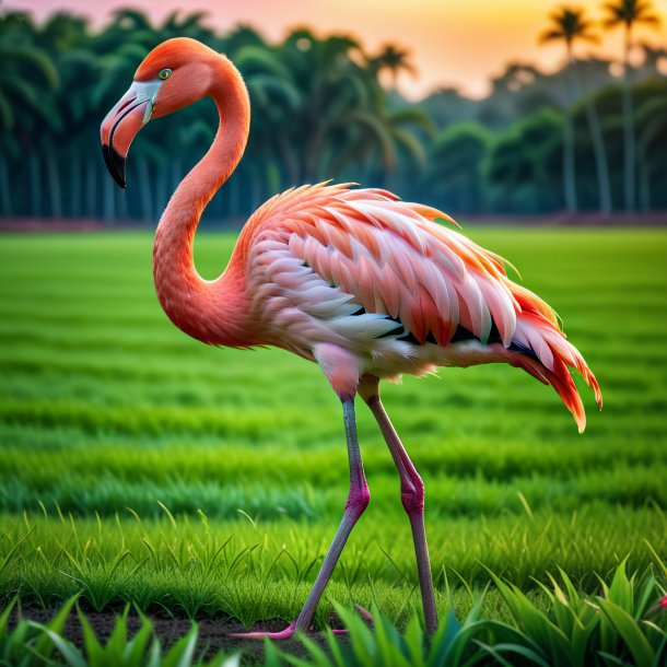 Picture of a playing of a flamingo on the field