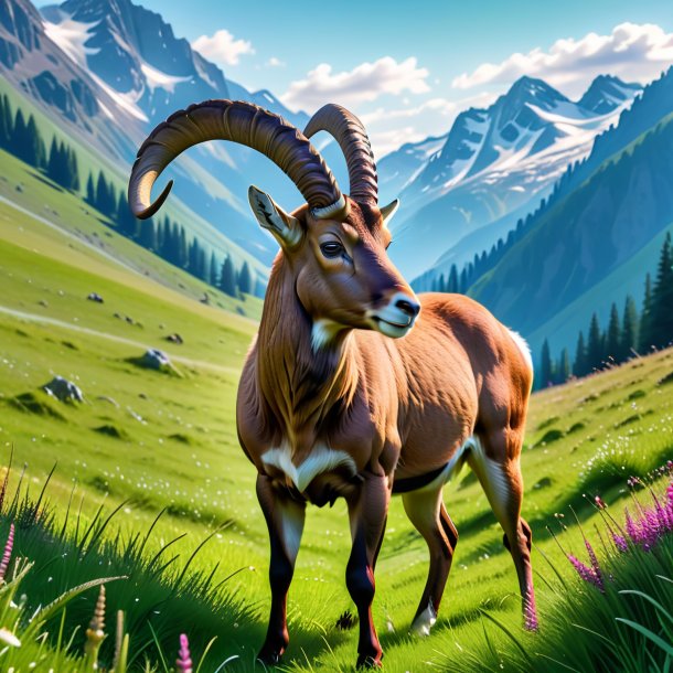 Picture of a playing of a ibex in the meadow