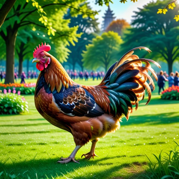 Photo d'une danse d'une poule dans le parc