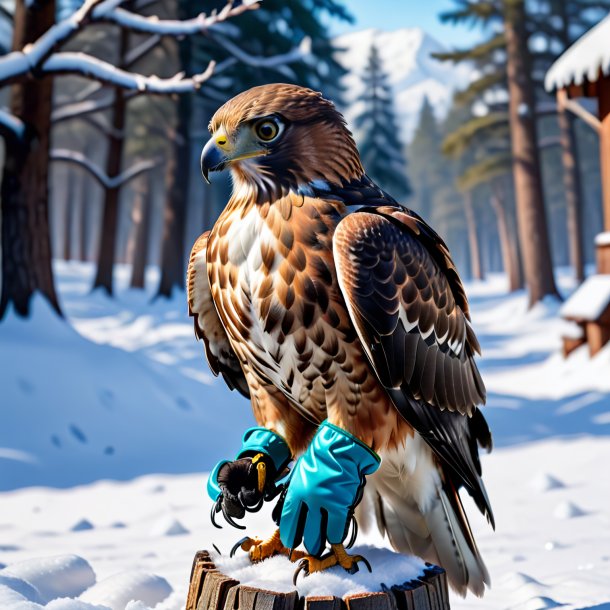 Image of a hawk in a gloves in the snow