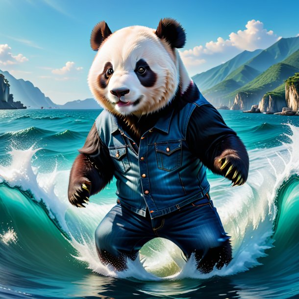 Pic of a giant panda in a jeans in the sea