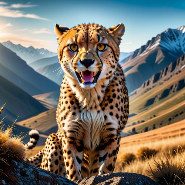 Image of a threatening of a cheetah in the mountains