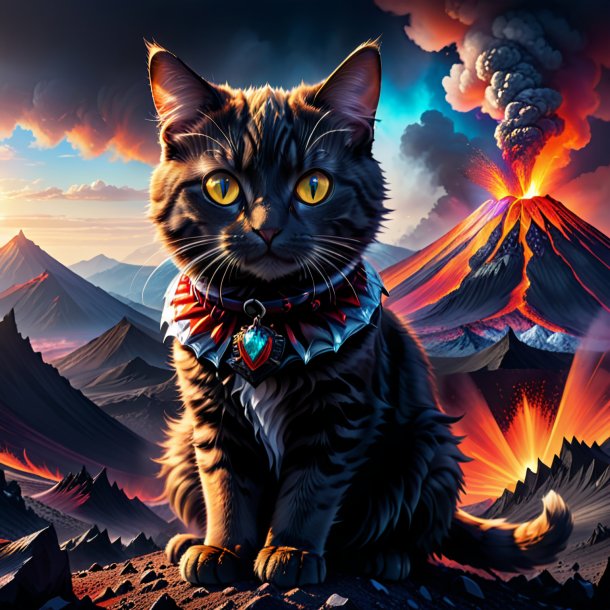 Drawing of a cat in a gloves in the volcano