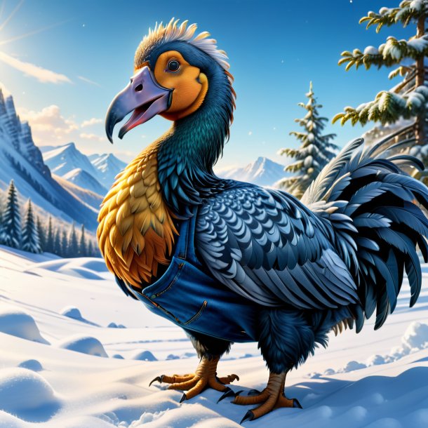 Drawing of a dodo in a jeans in the snow