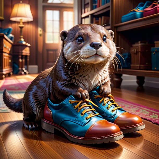 Illustration of a otter in a shoes in the house