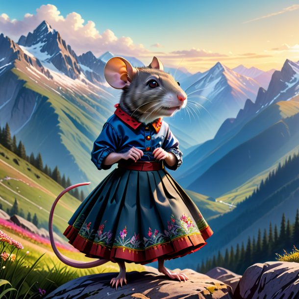 Drawing of a rat in a skirt in the mountains