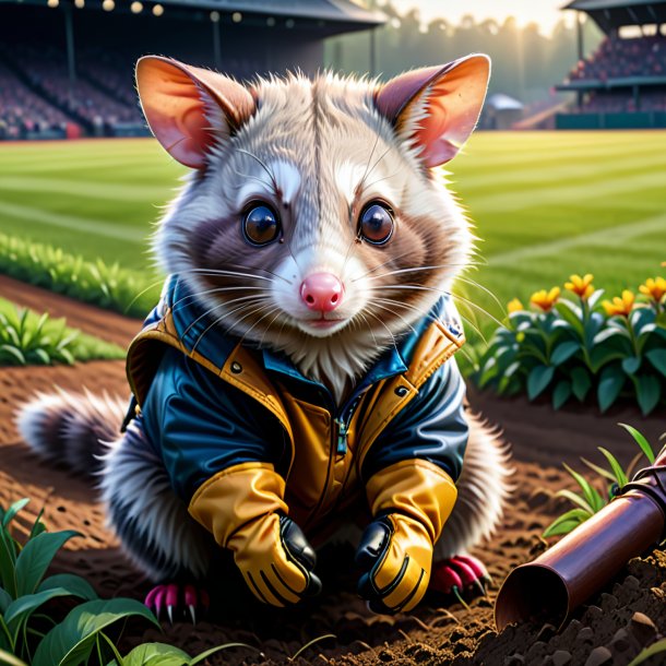 Drawing of a possum in a gloves on the field