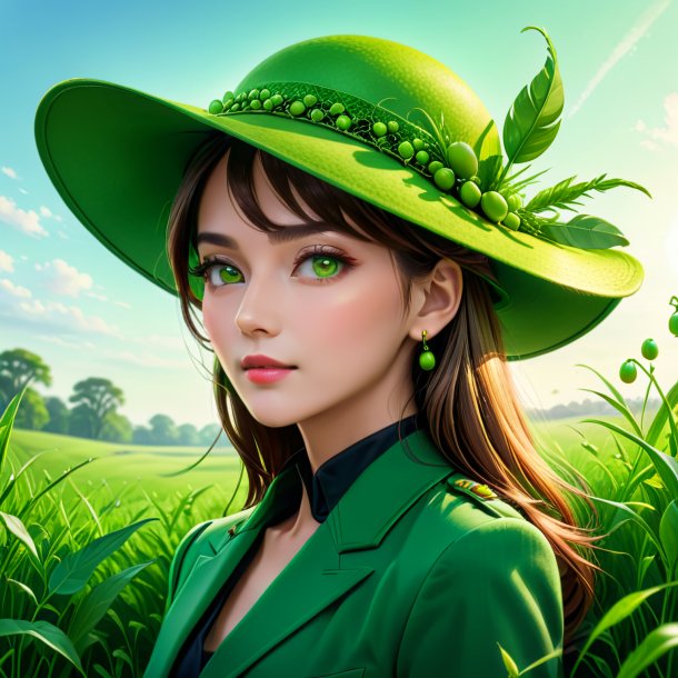 Illustration d'un chapeau vert de pois de l'herbe