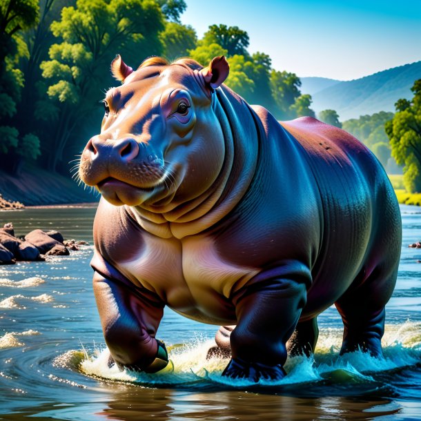 Photo of a hippopotamus in a jeans in the river