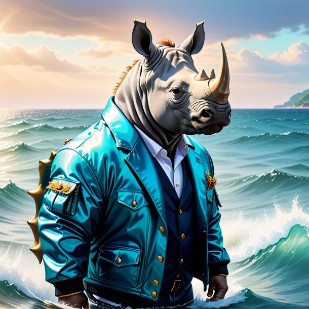 Drawing of a rhinoceros in a jacket in the sea