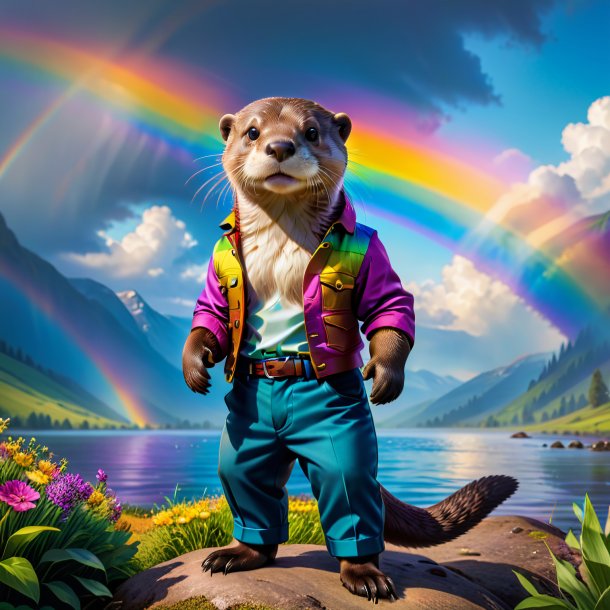 Photo of a otter in a trousers on the rainbow