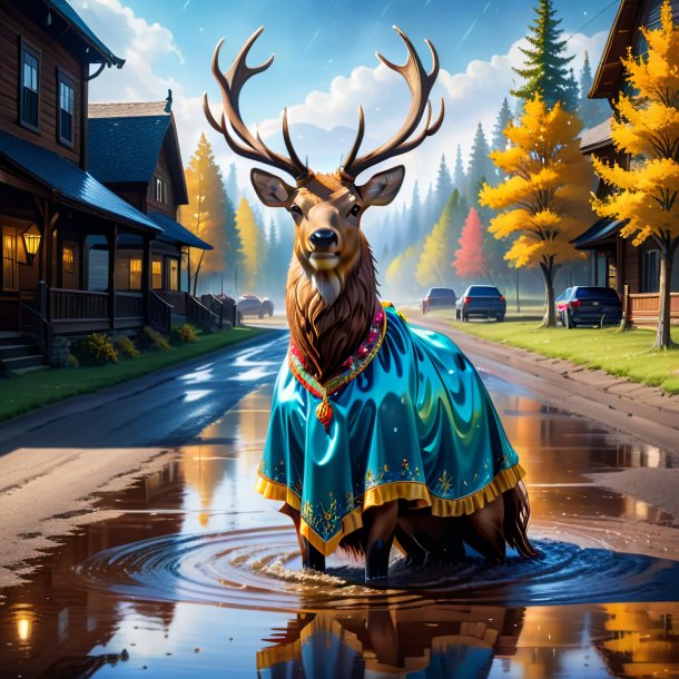 Drawing of a elk in a dress in the puddle