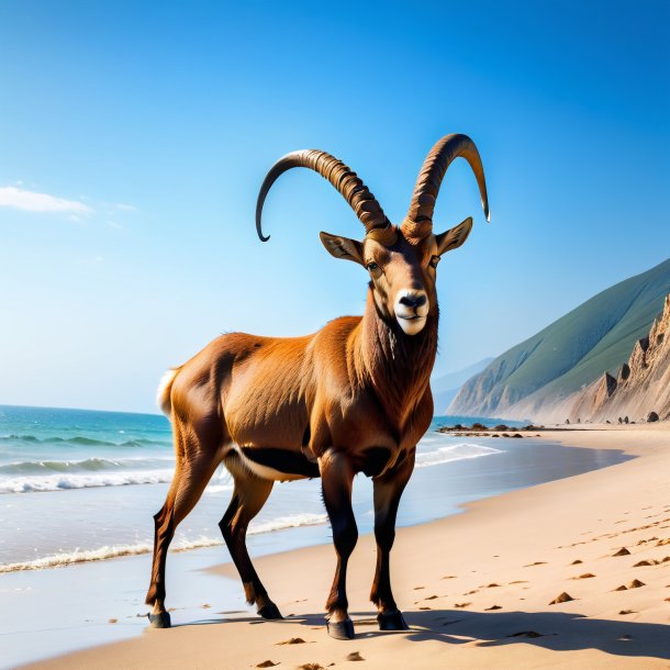 Photo of a threatening of a ibex on the beach