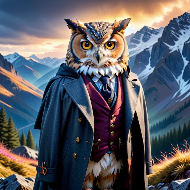 Picture of a owl in a coat in the mountains