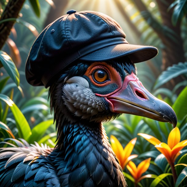 Photo of a dodo in a black cap