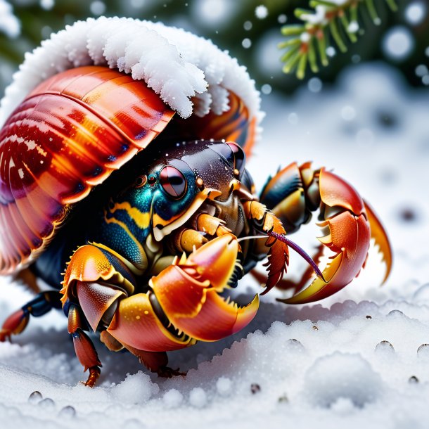 Image of a eating of a hermit crab in the snow