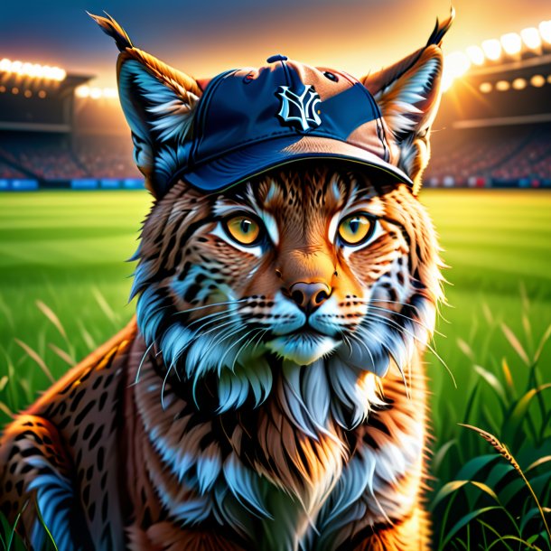 Illustration of a lynx in a cap on the field