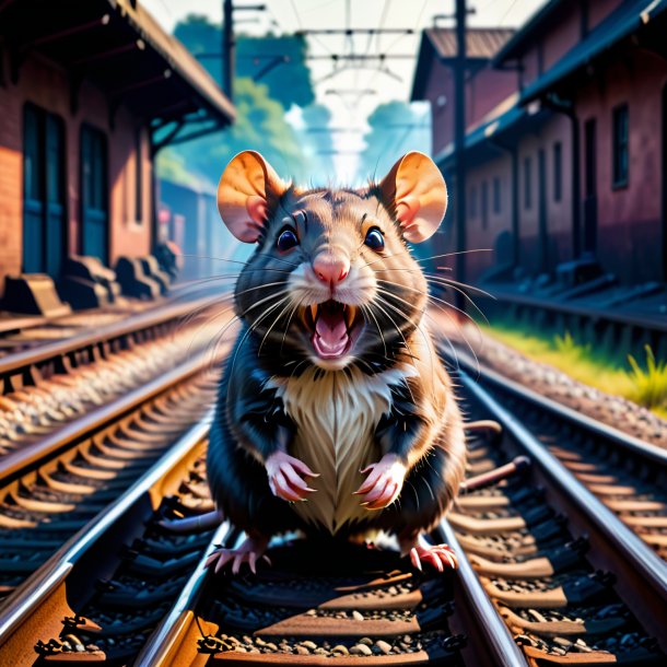 Image of a angry of a rat on the railway tracks