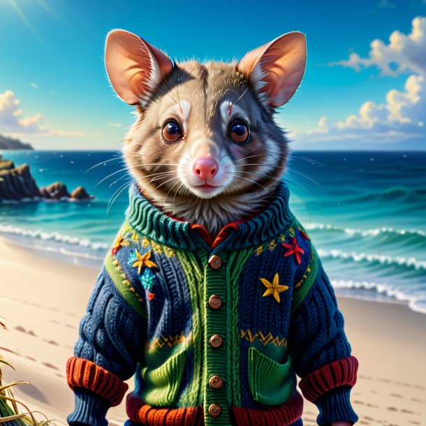 Dessin d'un opossum dans un pull dans la mer