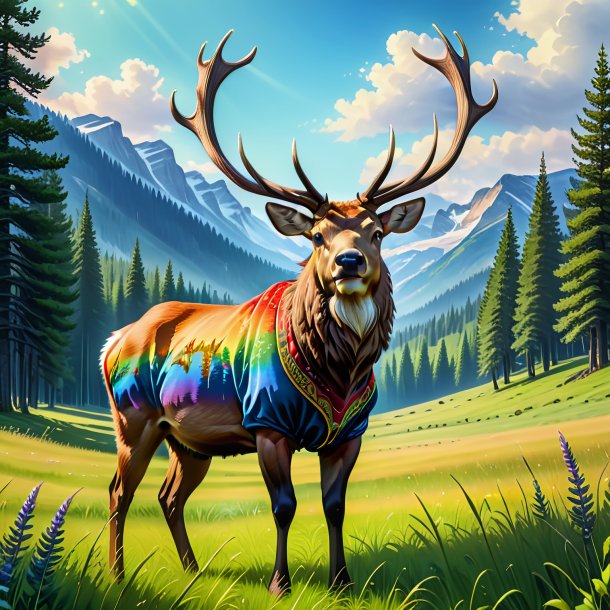 Drawing of a elk in a trousers in the meadow