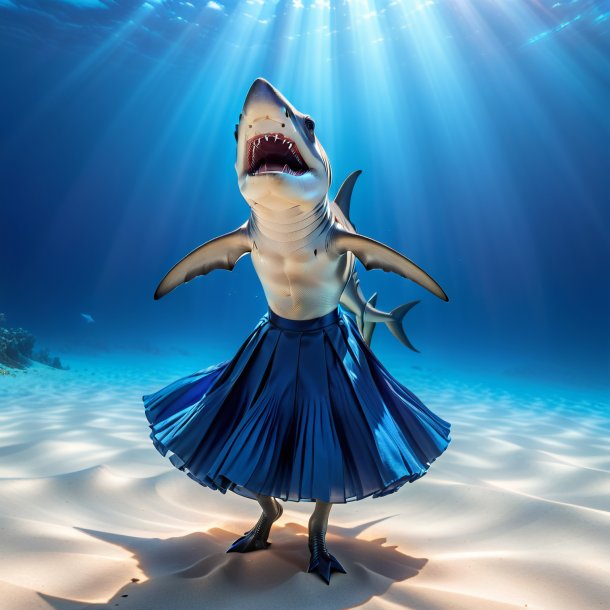 Photo of a hammerhead shark in a blue skirt