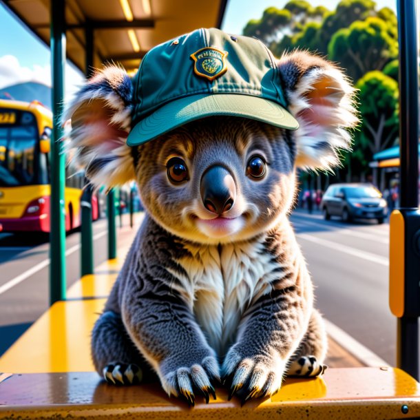 Pic of a koala in a cap on the bus stop