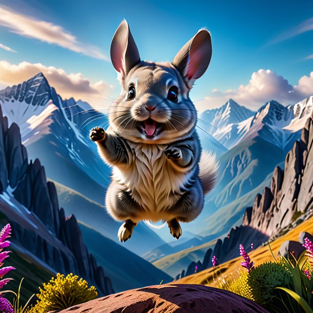 Image of a jumping of a chinchillas in the mountains