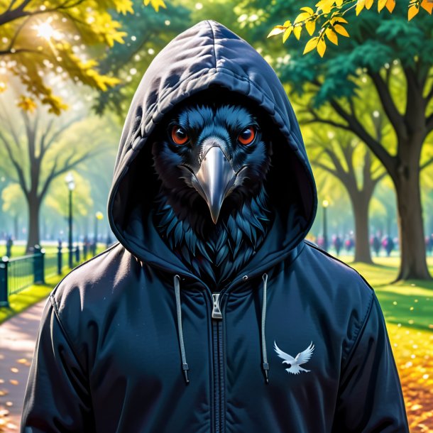 Image of a crow in a hoodie in the park