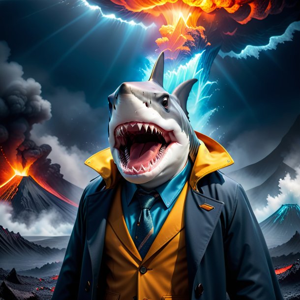 Image of a shark in a coat in the volcano