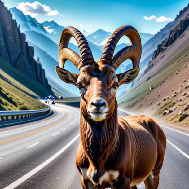 Pic d'un ibex dans un chapeau sur l'autoroute