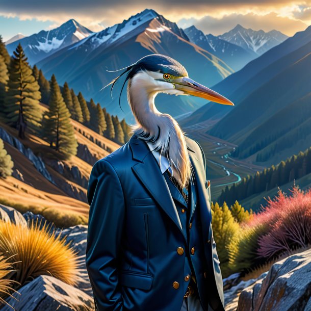 Image of a heron in a jacket in the mountains