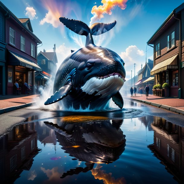 Image of a smoking of a whale in the puddle